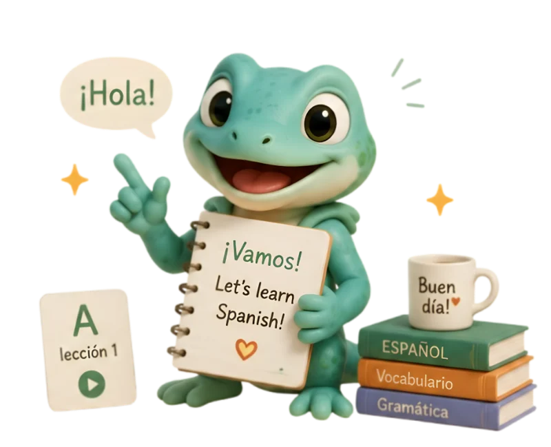 HolaLingo character inviting learners to start Spanish lessons